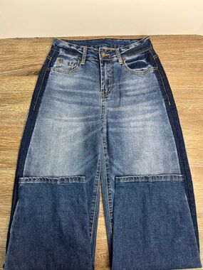 Sidefeel  Wide Barrel Leg Jeans | High Rise Two Tone Denim Size 4